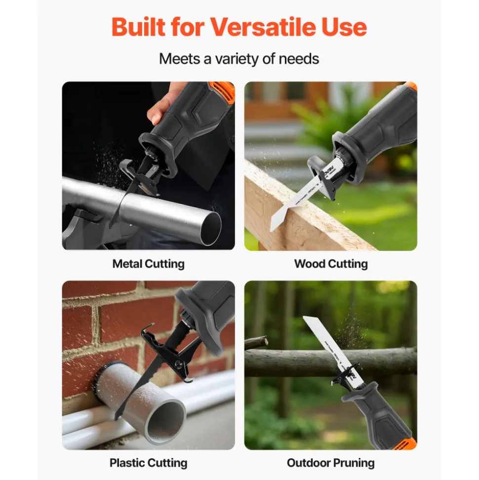VEVOR Corded Reciprocating Saw, 120 Volt 6 Amp, 3000 SPM Variable Speed, 3/4 inch Stroke Length, Electric Reciprocating Saw with 8 Blades and Carrying Bag, for Wood, Metal, and Plastic Cutting
