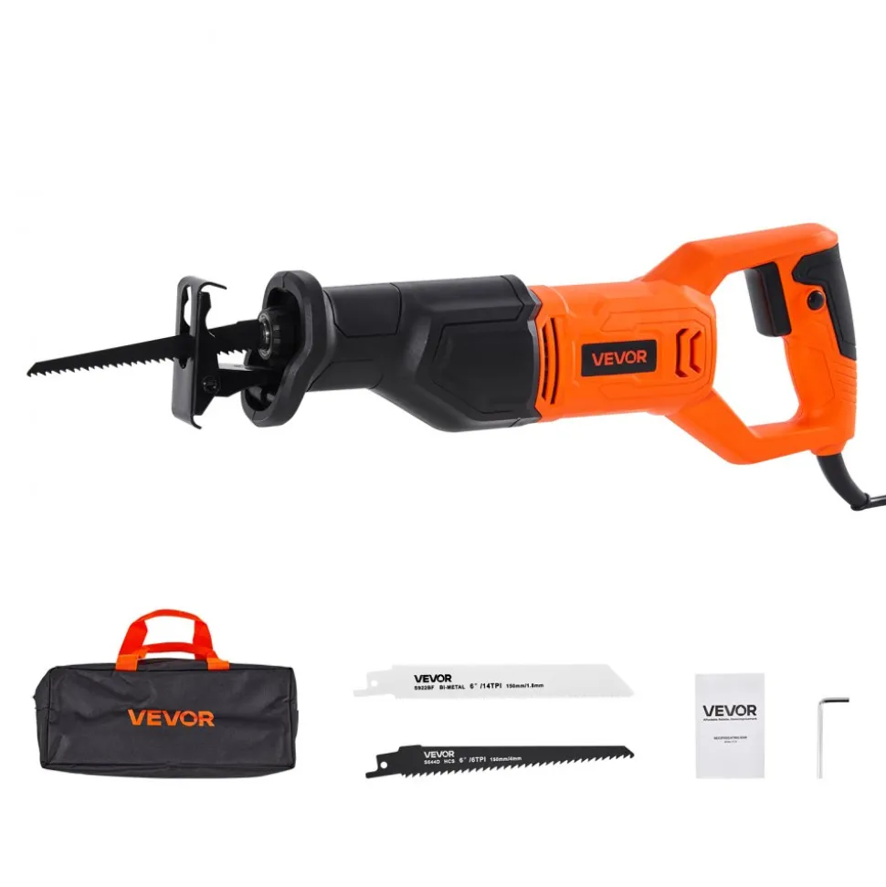 VEVOR Corded Reciprocating Saw, 120 Volt 6 Amp, 3000 SPM Variable Speed, 3/4 inch Stroke Length, Electric Reciprocating Saw with 8 Blades and Carrying Bag, for Wood, Metal, and Plastic Cutting
