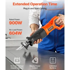 VEVOR Corded Reciprocating Saw, 120 Volt 7.5 Amp, 2800 SPM Variable Speed, 1-1/8 inch Stroke Length, Electric Reciprocating Saw with 8 Blades and Carrying Bag, for Wood, Metal, and Plastic Cutting
