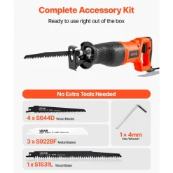 VEVOR Corded Reciprocating Saw, 120 Volt 7.5 Amp, 2800 SPM Variable Speed, 1-1/8 inch Stroke Length, Electric Reciprocating Saw with 8 Blades and Carrying Bag, for Wood, Metal, and Plastic Cutting