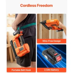 VEVOR Cordless Brad Nailer, 18 Gauge, 20V Battery Powered Nail Gun, with 500 pcs Nails, 2.0 Ah Li-ion Battery and Charger, Adjustable Nailing Depth, for Home Improvement, Woodworking, DIY Project