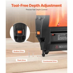 VEVOR Cordless Brad Nailer, 18 Gauge, 20V Battery Powered Nail Gun, with 500 pcs Nails, 2.0 Ah Li-ion Battery and Charger, Adjustable Nailing Depth, for Home Improvement, Woodworking, DIY Project