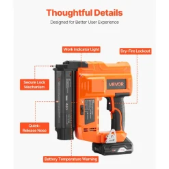 VEVOR Cordless Brad Nailer, 18 Gauge, 20V Battery Powered Nail Gun, with 500 pcs Nails, 2.0 Ah Li-ion Battery and Charger, Adjustable Nailing Depth, for Home Improvement, Woodworking, DIY Project