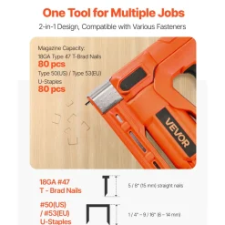 VEVOR Cordless Brad Nailer, 2-in-1 Nail Gun Staple Gun, 18 Gauge 5/8 inch, Includes 1000 Pcs Staples and 1000 Pcs Nails, with Battery and Charger, Non-Slip Rubber Grip, for Woodworking DIY Projects