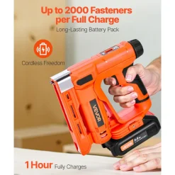 VEVOR Cordless Brad Nailer, 2-in-1 Nail Gun Staple Gun, 18 Gauge 5/8 inch, Includes 1000 Pcs Staples and 1000 Pcs Nails, with Battery and Charger, Non-Slip Rubber Grip, for Woodworking DIY Projects