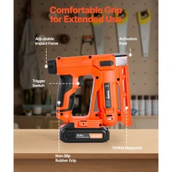 VEVOR Cordless Brad Nailer, 2-in-1 Nail Gun Staple Gun, 18 Gauge 5/8 inch, Includes 1000 Pcs Staples and 1000 Pcs Nails, with Battery and Charger, Non-Slip Rubber Grip, for Woodworking DIY Projects