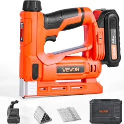 VEVOR Cordless Brad Nailer, 2-in-1 Nail Gun Staple Gun, 18 Gauge 5/8 inch, Includes 1000 Pcs Staples and 1000 Pcs Nails, with Battery and Charger, Non-Slip Rubber Grip, for Woodworking DIY Projects