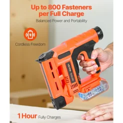 VEVOR Cordless Brad Nailer, 2-in-1 Nail Gun Staple Gun, 18 Gauge 1-1/4 inch, Includes 500 Pcs Staples and 500 Pcs Nails, with Battery and Charger, Non-Slip Rubber Grip, for Woodworking DIY Projects
