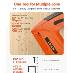 VEVOR Cordless Brad Nailer, 2-in-1 Nail Gun Staple Gun, 18 Gauge 5/8 inch, Battery Powered, with 1000 Pcs Staples and 1000 Pcs Nails, Non-Slip Rubber Grip, for Woodworking, Carpentry and DIY Projects