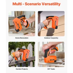 VEVOR Cordless Brad Nailer, 2-in-1 Nail Gun Staple Gun, 18 Gauge 5/8 inch, Battery Powered, with 1000 Pcs Staples and 1000 Pcs Nails, Non-Slip Rubber Grip, for Woodworking, Carpentry and DIY Projects