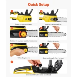 VEVOR Cordless Chainsaw, 20V 12-Inch Brushless Chainsaw Battery Powered, 4.0Ah Battery and Rapid Charger Included, Handheld Electric Chain Saw for Tree Felling, Wood Cutting, Pruning, and Trimming