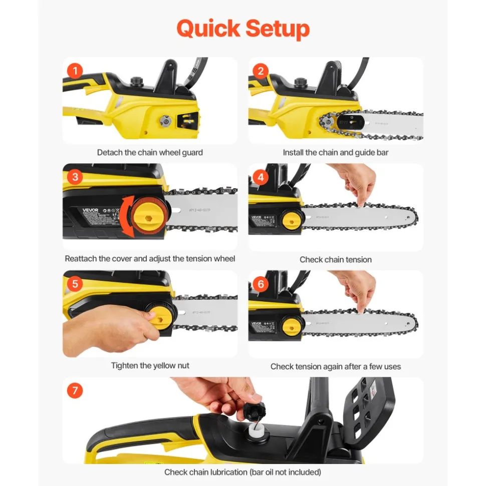VEVOR Cordless Chainsaw, 20V 12-Inch Brushless Chainsaw Battery Powered, 4.0Ah Battery and Rapid Charger Included, Handheld Electric Chain Saw for Tree Felling, Wood Cutting, Pruning, and Trimming