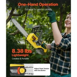VEVOR Cordless Chainsaw, 20V 12-Inch Brushless Chainsaw Battery Powered, 4.0Ah Battery and Rapid Charger Included, Handheld Electric Chain Saw for Tree Felling, Wood Cutting, Pruning, and Trimming