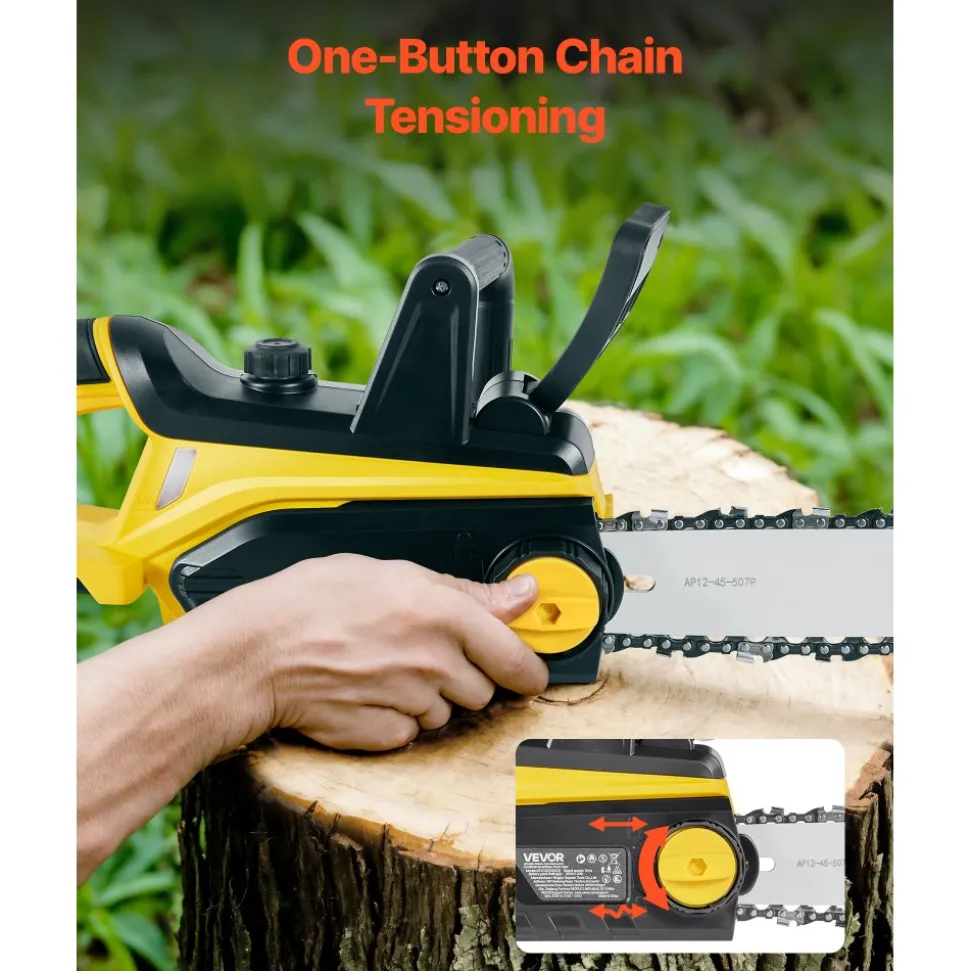 VEVOR Cordless Chainsaw, 20V 12-Inch Brushless Chainsaw Battery Powered, 4.0Ah Battery and Rapid Charger Included, Handheld Electric Chain Saw for Tree Felling, Wood Cutting, Pruning, and Trimming