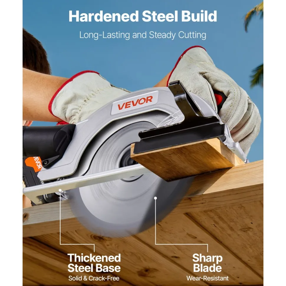 VEVOR Cordless Circular Saw, 6-1/2 inch Blade, 4700 RPM Speed, 0-45 Degree Bevel Capability, Brushless Motor, LED Light, Electric Circular Saw Kit with Battery and Charger Included, for Wood Cutting