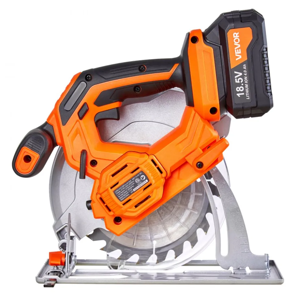 VEVOR Cordless Circular Saw, 6-1/2 inch Blade, 4700 RPM Speed, 0-45 Degree Bevel Capability, Brushless Motor, LED Light, Electric Circular Saw Kit with Battery and Charger Included, for Wood Cutting