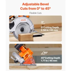 VEVOR Cordless Circular Saw, 6-1/2 inch Blade, 4700 RPM Speed, 0-45 Degree Bevel Capability, Brushless Motor, LED Light, Electric Circular Saw Kit with Battery and Charger Included, for Wood Cutting