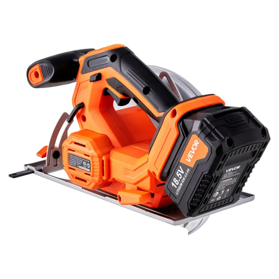 VEVOR Cordless Circular Saw, 6-1/2 inch Blade, 4700 RPM Speed, 0-45 Degree Bevel Capability, Brushless Motor, LED Light, Electric Circular Saw Kit with Battery and Charger Included, for Wood Cutting