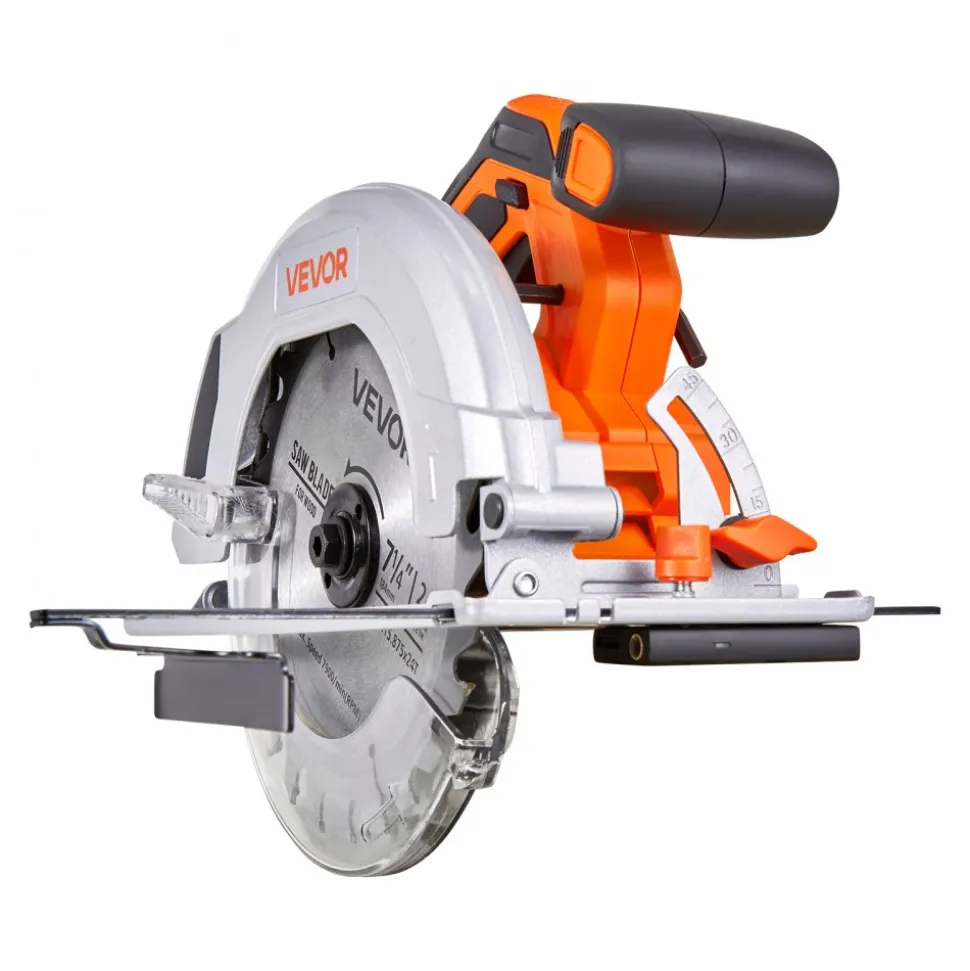 VEVOR Cordless Circular Saw, 6-1/2 inch Blade, 4700 RPM Speed, 0-45 Degree Bevel Capability, Brushless Motor, LED Light, Electric Circular Saw Kit with Battery and Charger Included, for Wood Cutting