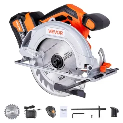 VEVOR Cordless Circular Saw, 6-1/2 inch Blade, 4700 RPM Speed, 0-45 Degree Bevel Capability, Brushless Motor, LED Light, Electric Circular Saw Kit with Battery and Charger Included, for Wood Cutting