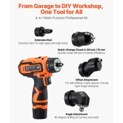 VEVOR Cordless Drill Driver, 5-In-1, Metal Chuck, Dual-Speed Variable, Drill Driver Kit with 2 Lithium Batteries and Charger, Tool Box, for Wood and Metal Drilling, Screw Tightening or Loosening