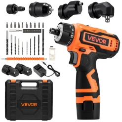 VEVOR Cordless Drill Driver, 5-In-1, Metal Chuck, Dual-Speed Variable, Drill Driver Kit with 2 Lithium Batteries and Charger, Tool Box, for Wood and Metal Drilling, Screw Tightening or Loosening