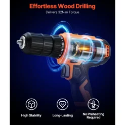 VEVOR Cordless Drill Driver, 1/2 inch Metal Chuck, Dual-Speed Variable, Drill Driver Kit with Lithium Battery and Charger, Belt Clip, for Wood and Metal Drilling, Screw Tightening or Loosening