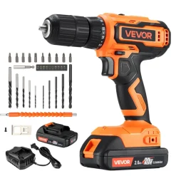 VEVOR Cordless Drill Driver, 1/2 inch Metal Chuck, Dual-Speed Variable, Drill Driver Kit with Lithium Battery and Charger, Belt Clip, for Wood and Metal Drilling, Screw Tightening or Loosening