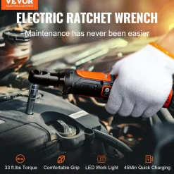 VEVOR 3/8" Cordless Electric Ratchet Wrench Set, 12V 33 Ft-lbs Power Ratchet Tool Kit, 45-Min Fast Charge, 2-Pack 2.0Ah Battery, Built-in LED Light, Variable Speed Trigger, 10 Sockets