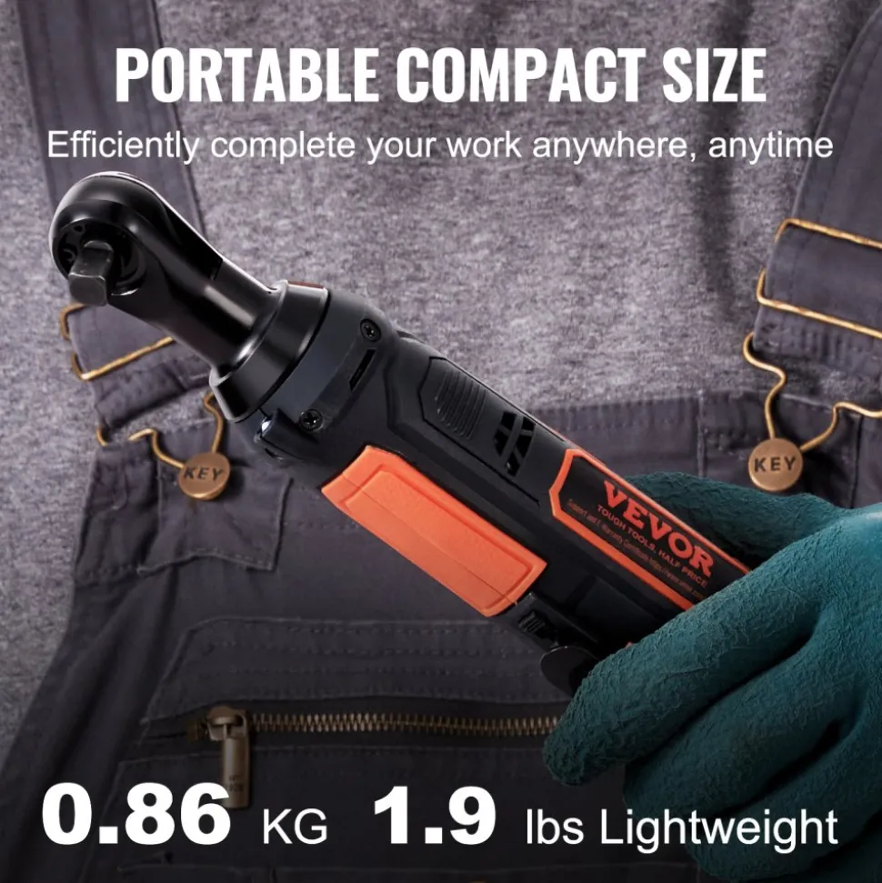 VEVOR 3/8" Cordless Electric Ratchet Wrench Set, 12V 33 Ft-lbs Power Ratchet Tool Kit, 45-Min Fast Charge, 2-Pack 2.0Ah Battery, Built-in LED Light, Variable Speed Trigger, 10 Sockets