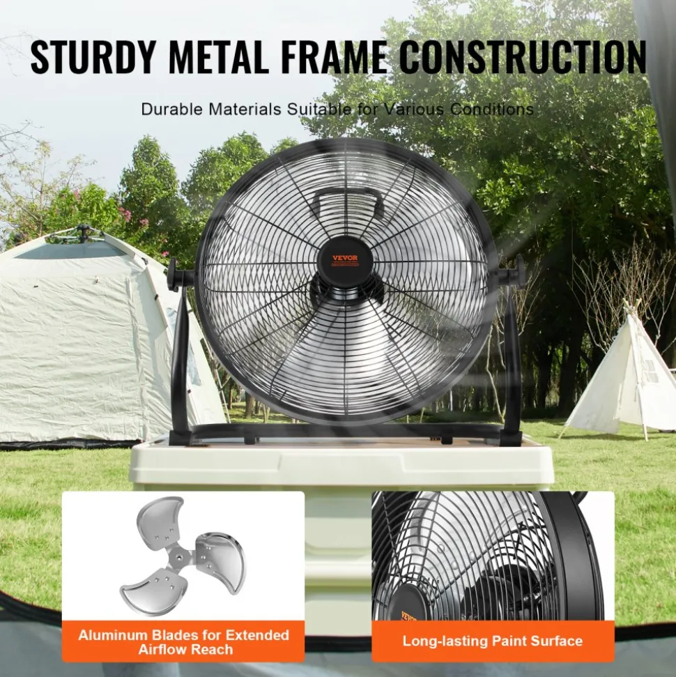 VEVOR Cordless Fan 16 in, Portable Quiet Personal Fan for Home or Office, 360 Degree Manual Pivoting Head, Stepless Speed Regulation High Velocity Cordless Fan, Heavy Duty Metal Industrial Floor Fans