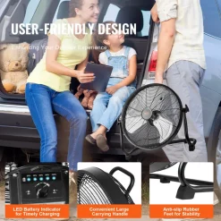 VEVOR Cordless Fan 16 in, Portable Quiet Personal Fan for Home or Office, 360 Degree Manual Pivoting Head, Stepless Speed Regulation High Velocity Cordless Fan, Heavy Duty Metal Industrial Floor Fans