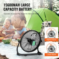 VEVOR Cordless Fan 16 in, Portable Quiet Personal Fan for Home or Office, 360 Degree Manual Pivoting Head, Stepless Speed Regulation High Velocity Cordless Fan, Heavy Duty Metal Industrial Floor Fans