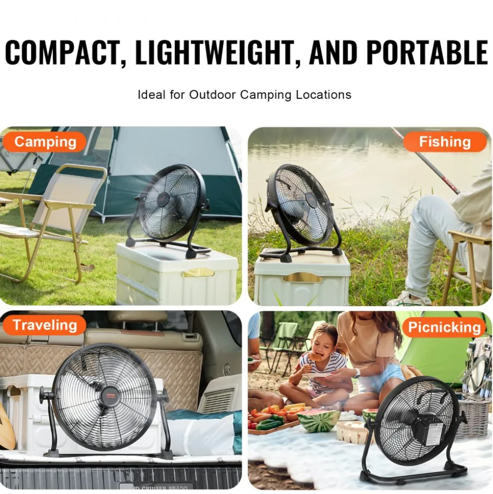 VEVOR Cordless Fan 12 in, Portable Quiet Personal Fan for Home or Office, 360 Degree Manual Pivoting Head, Stepless Speed Regulation High Velocity Cordless Fan, Heavy Duty Metal Industrial Floor Fans
