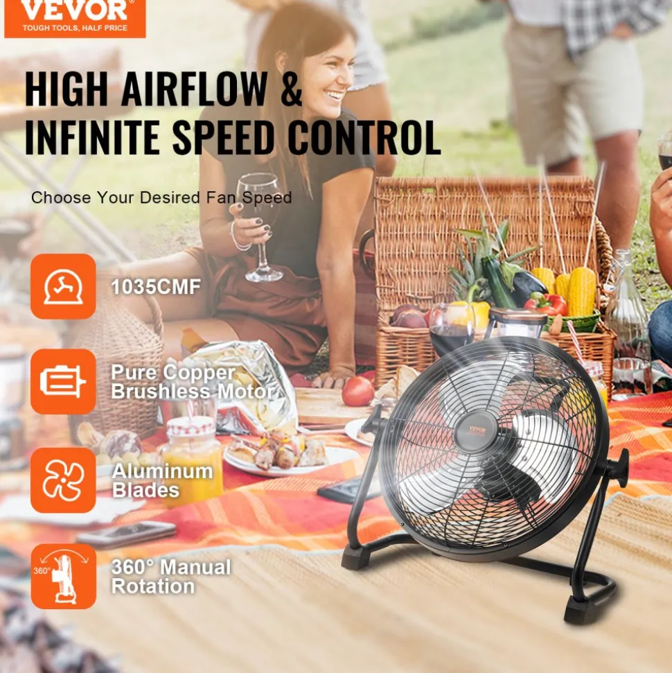 VEVOR Cordless Fan 12 in, Portable Quiet Personal Fan for Home or Office, 360 Degree Manual Pivoting Head, Stepless Speed Regulation High Velocity Cordless Fan, Heavy Duty Metal Industrial Floor Fans