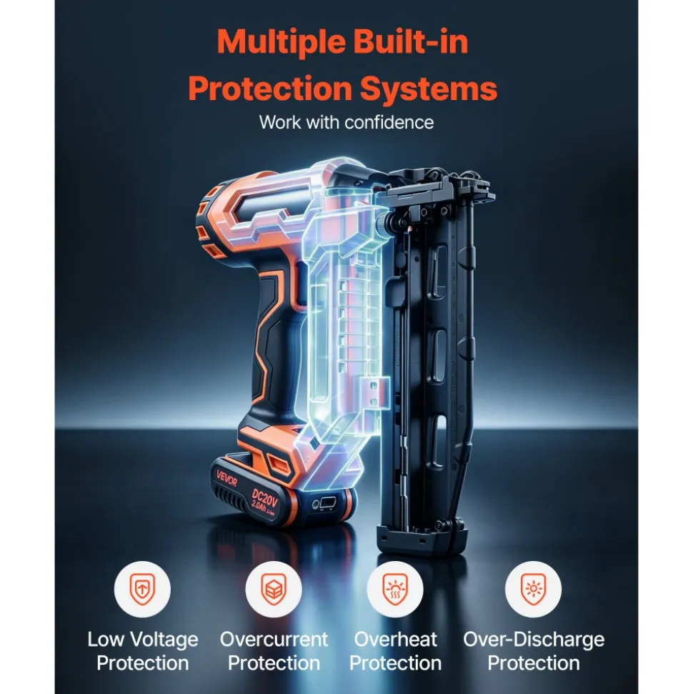 VEVOR Cordless Finish Nailer 20V 16GA Straight Cordless Nailer with Battery, Drives 1-1/4" to 2-1/2" Nails, with 1500 Nails, 2.0Ah Lithium-Ion Battery and Charger, with Ergonomic Handle, Lightweight