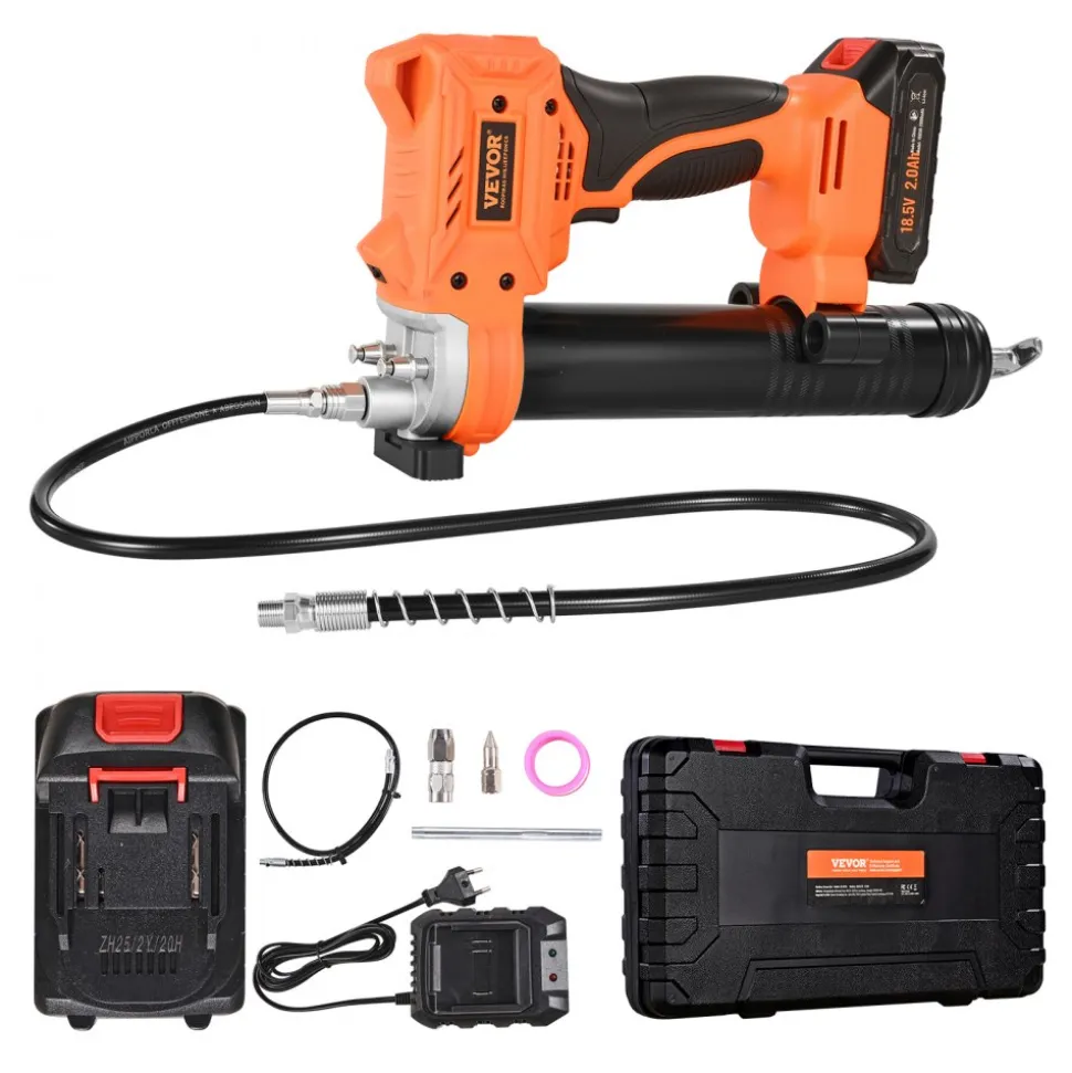 VEVOR Cordless Grease Gun, 8000 PSI Max Pressure, 20V Electric Grease Gun with 2.0 Ah Battery & LED Light, 35.4-inch Long Hose & Carrying Case, Variable Speed Triggers, Vehicles or Machines Greasing