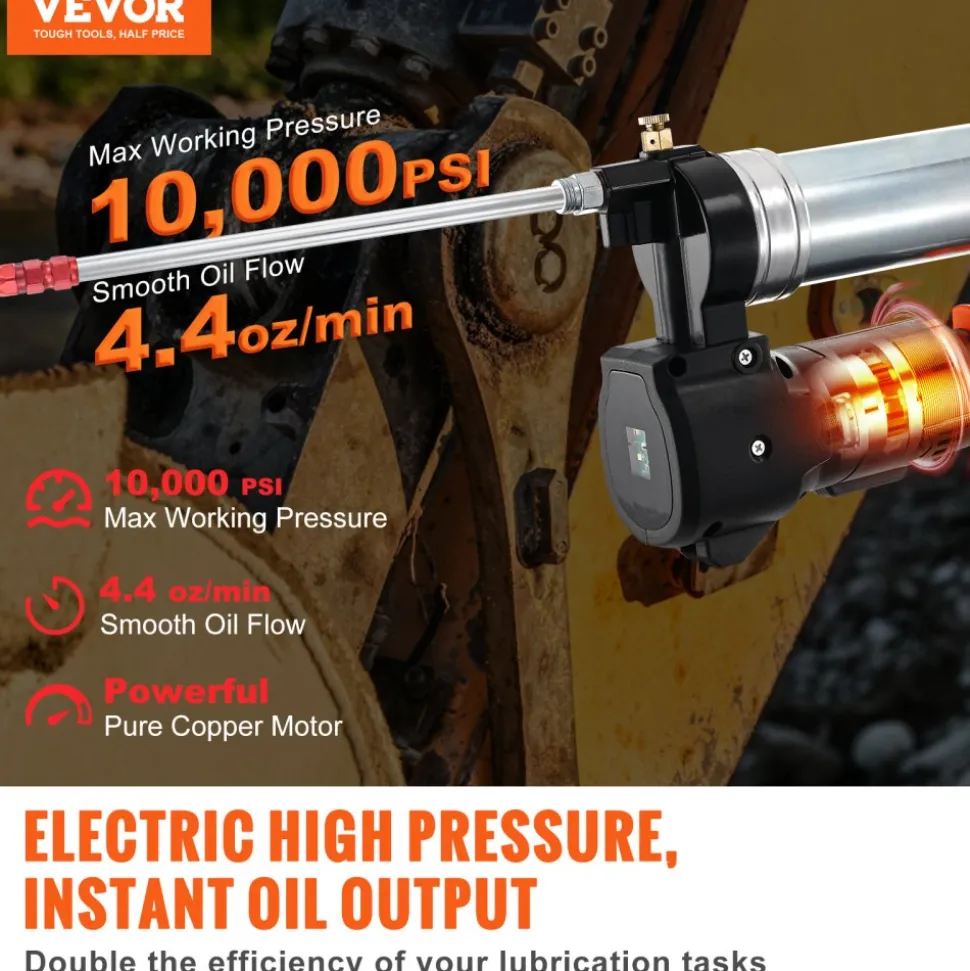 VEVOR Cordless Grease Gun, 20-Volt, 10,000 PSI, 39" Long Hose, Electric Grease Gun Kit Professional High Pressure Battery Powered Grease Gun with Carrying Case, Two Batteries & Charger Included, Black