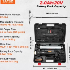 VEVOR Cordless Grease Gun, 20-Volt, 10,000 PSI, 39