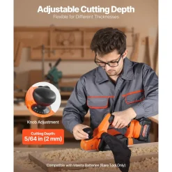 VEVOR Cordless Handheld Planer, 3-1/4-Inch Cut Width, 15000 RPM Electric Hand Wood Planer with Brushless Motor, Adjustable Cut Depth for Woodworking, Compatible with VEVOR 18V Battery (Bare Tool Only)