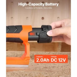 VEVOR Cordless Handheld Planer, 2-1/5-Inch Cut Width, 14500 RPM Electric Hand Wood Planer with 2 Ah 12V Lithium Battery, Brushless Motor, Adjustable Cut Depth, 2 Blades, for Woodworking Wood Chamfer