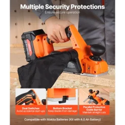 VEVOR Cordless Handheld Planer, 3-1/4-Inch Cut Width, 15000 RPM Electric Hand Wood Planer with 4.0 Ah 18V Lithium Battery, Brushless Motor, Adjustable Cut Depth, Dust Collection Bag, for Woodworking