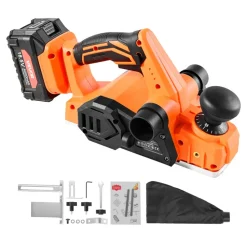 VEVOR Cordless Handheld Planer, 3-1/4-Inch Cut Width, 15000 RPM Electric Hand Wood Planer with 4.0 Ah 18V Lithium Battery, Brushless Motor, Adjustable Cut Depth, Dust Collection Bag, for Woodworking
