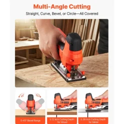 VEVOR Cordless Jig Saw, 20 V Brushless Motor, 3500 SPM Blade Speed, Cordless Jigsaw with 6 pcs Blades, LED Light, 6 Variable Speed, 0- 45° Bevel Cuts, 4 Orbital Settings for Straight/Circle Cutting