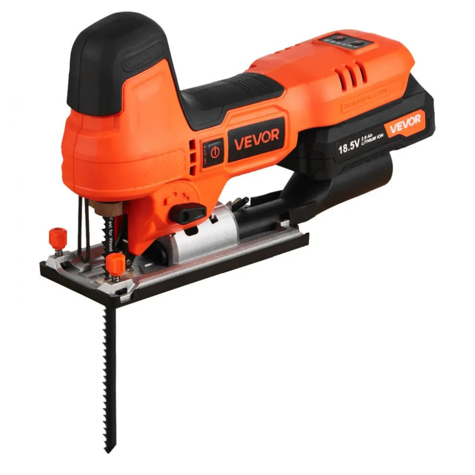 VEVOR Cordless Jig Saw, 20 V Brushless Motor, 3500 SPM Blade Speed, Cordless Jigsaw with 6 pcs Blades, LED Light, 6 Variable Speed, 0- 45° Bevel Cuts, 4 Orbital Settings for Straight/Circle Cutting