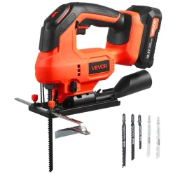 VEVOR Cordless Jig Saw, 20 V Brushless Motor, 3500 SPM Blade Speed, Cordless Jigsaw with 6 pcs Blades, LED Light, 6 Variable Speed, 0- 45° Bevel Cuts, 4 Orbital Settings, for Wood and Metal Cutting