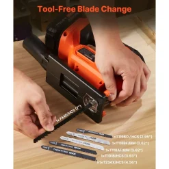 VEVOR Cordless Jig Saw, 20 V Brushless Motor, 3500 SPM Blade Speed, Cordless Jigsaw with 6 pcs Blades, LED Light, 6 Variable Speed, 0- 45° Bevel Cuts, 4 Orbital Settings, for Wood and Metal Cutting
