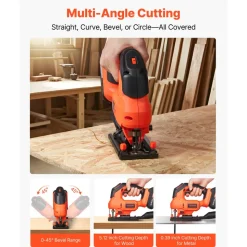 VEVOR Cordless Jig Saw, 20 V Brushless Motor, 3500 SPM Blade Speed, Cordless Jigsaw with 6 pcs Blades, LED Light, 6 Variable Speed, 0- 45° Bevel Cuts, 4 Orbital Settings, for Wood and Metal Cutting