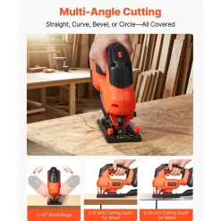 VEVOR Cordless Jig Saw, 20 V, 3000 SPM Blade Speed, Cordless Jigsaw with Battery and Charger, LED Light, 6 Variable Speed, 0- 45° Bevel Cuts, with 6 pcs Blades, 4 Orbital Settings, for Wood, Metal