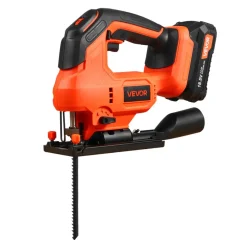 VEVOR Cordless Jig Saw, 20 V, 3000 SPM Blade Speed, Cordless Jigsaw with Battery and Charger, LED Light, 6 Variable Speed, 0- 45° Bevel Cuts, with 6 pcs Blades, 4 Orbital Settings, for Wood, Metal
